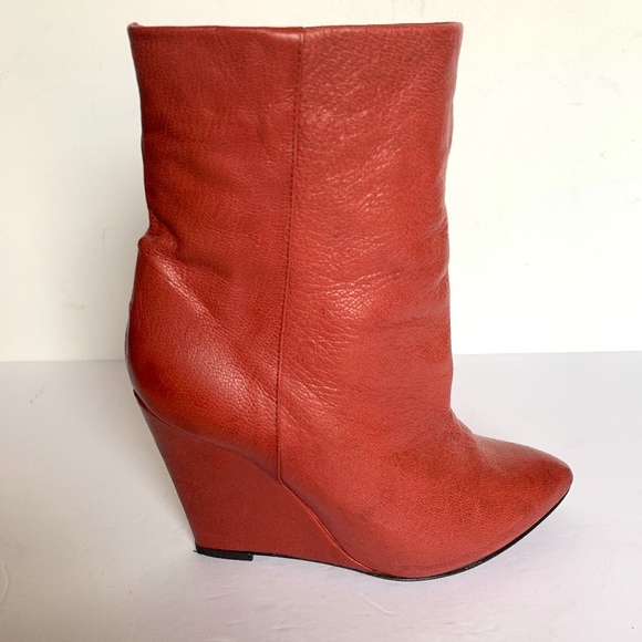 IRO Shoes - IRO Red Leather Round Toe Ankle Wedge Booties - 38